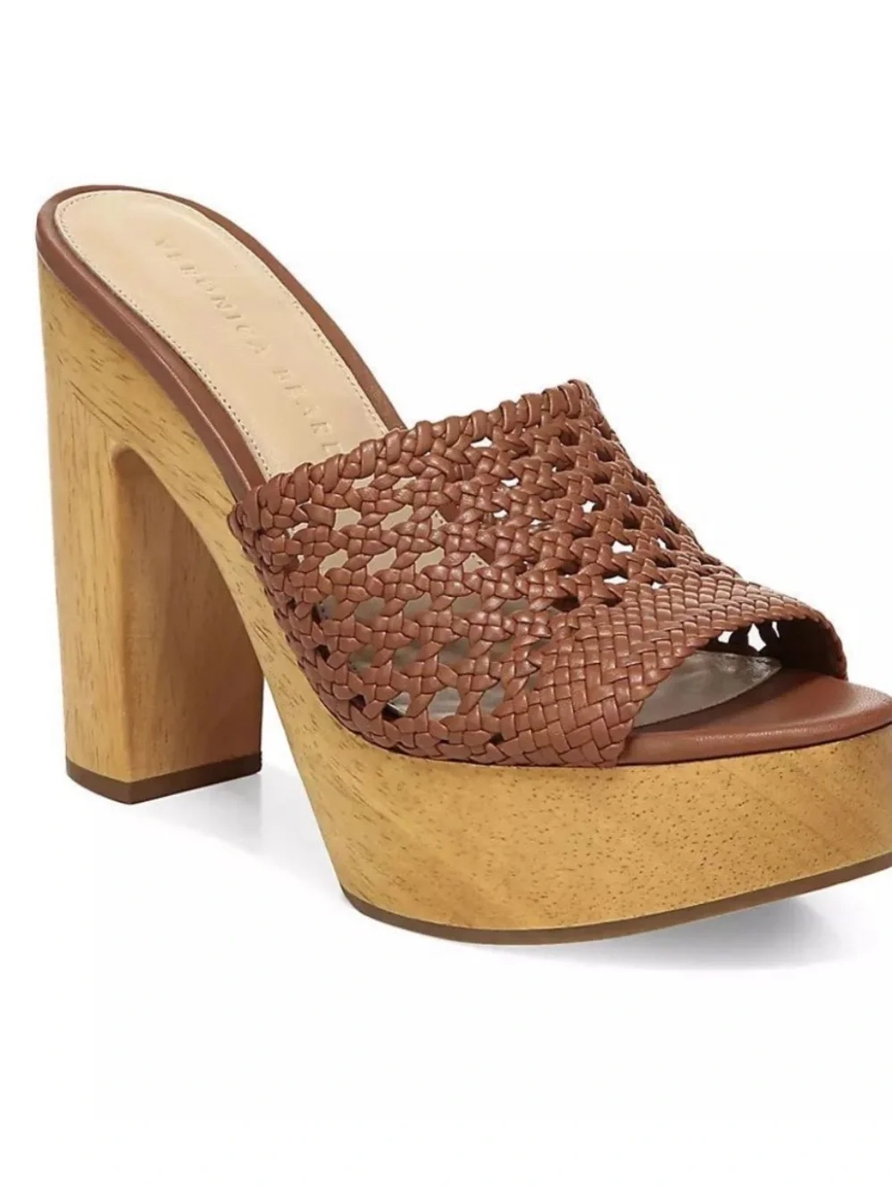 Veronica Beard Tan Woven Leather Platform Slide - Picture 1 of 3
